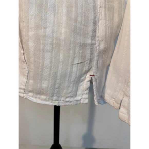 Xirena White Cotton Stripe Popover Blouse Gauze Pocket Long Sleeve Top Size M - Picture 9 of 9